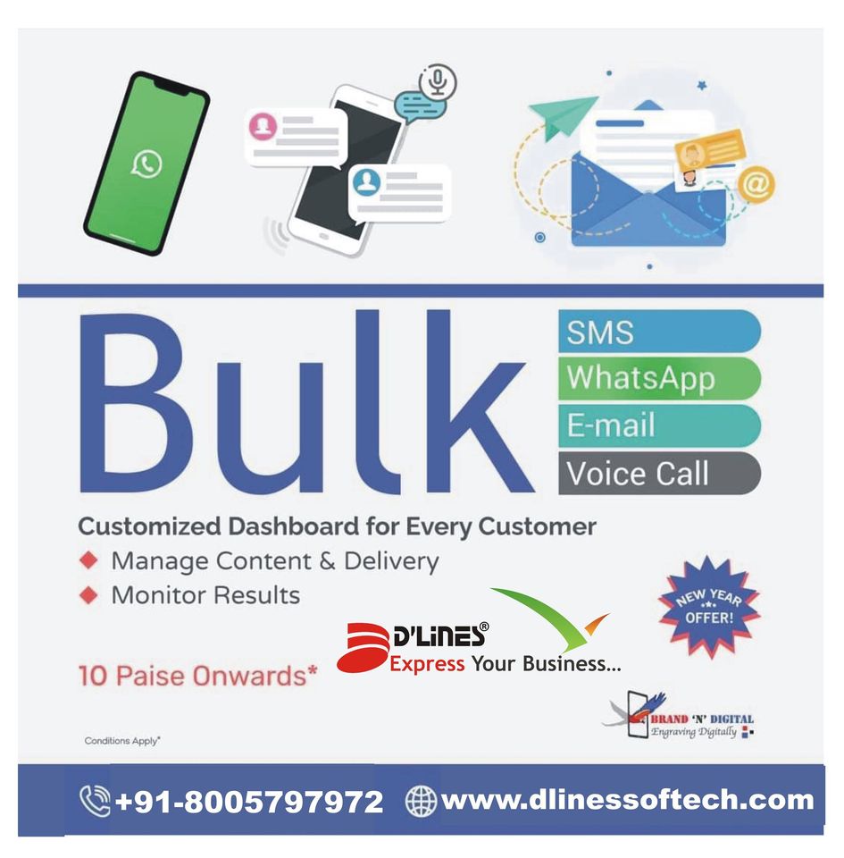 Bulk SMS service promotional image from Dlines Softech